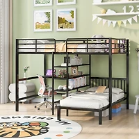 Streamdale Full Over Twin Metal Bunk Bed With Built-In Desk, Shelves And Ladder