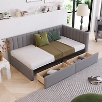 Upholstered Daybed With 2 Storage Drawers Twin Size Sofa Bed Frame No Box Spring Needed