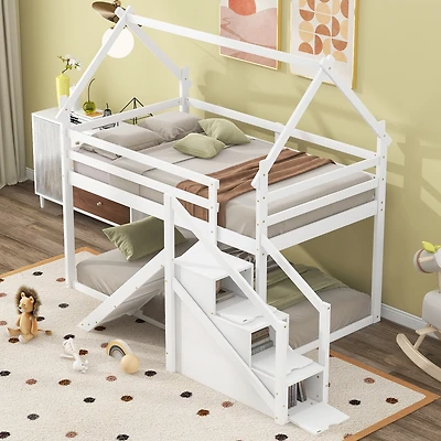 Streamdale Twin Over House Loft Or Bunk Bed With Slide And Staircase