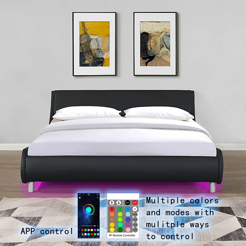 Simplie Fun Led Platform Bed Frame, Queen Size, Black