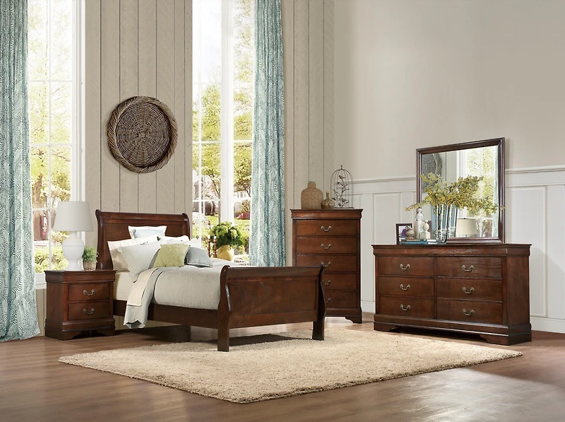 Streamdale Classic Louis Twin Bed, Brown Cherry Finish