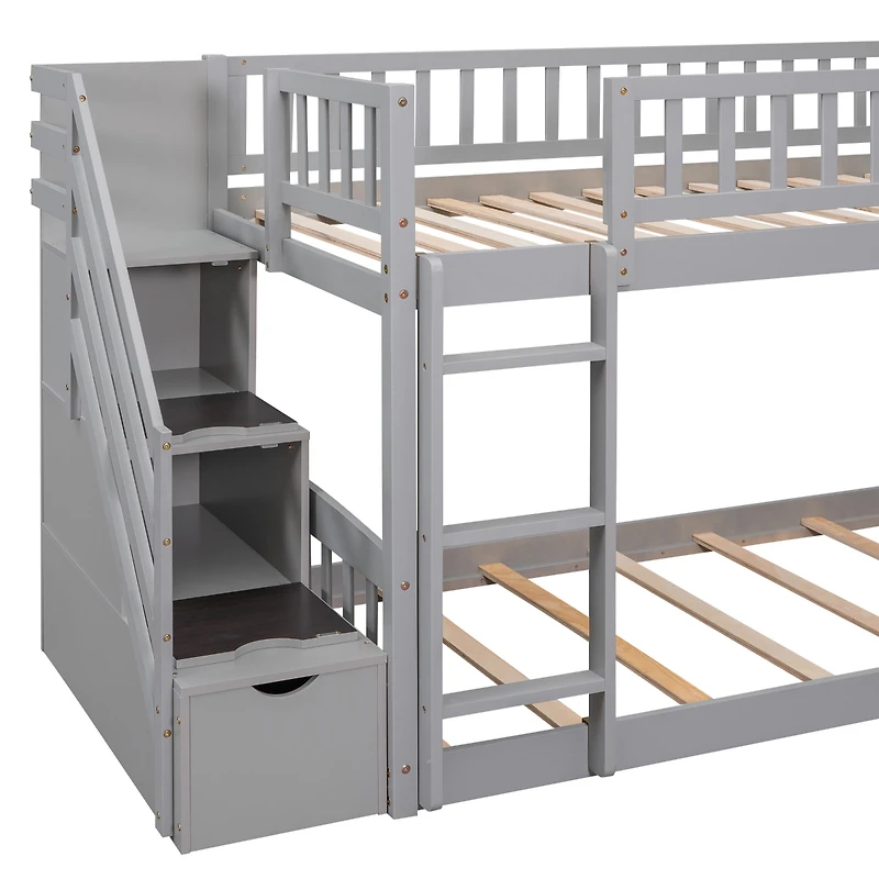 Simplie Fun Stairway Twin Over Twin Bunk Bed With Two Drawers And Slide
