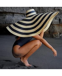 Brunna.co Solana Oversized Striped Straw Hat in Black & Natural