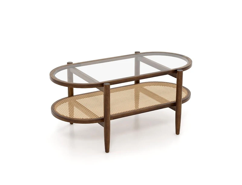 2-Tier Coffee Table with Tempered Glass Tabletop and Acacia Wood Frame