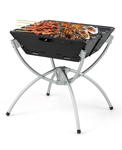 Slickblue 3-in-1 Camping Campfire Grill with Stainless Steel Grills Carrying Bag & Gloves