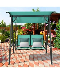 Slickblue 2 Person Patio Swing with Weather Resistant Glider and Adjustable Canopy