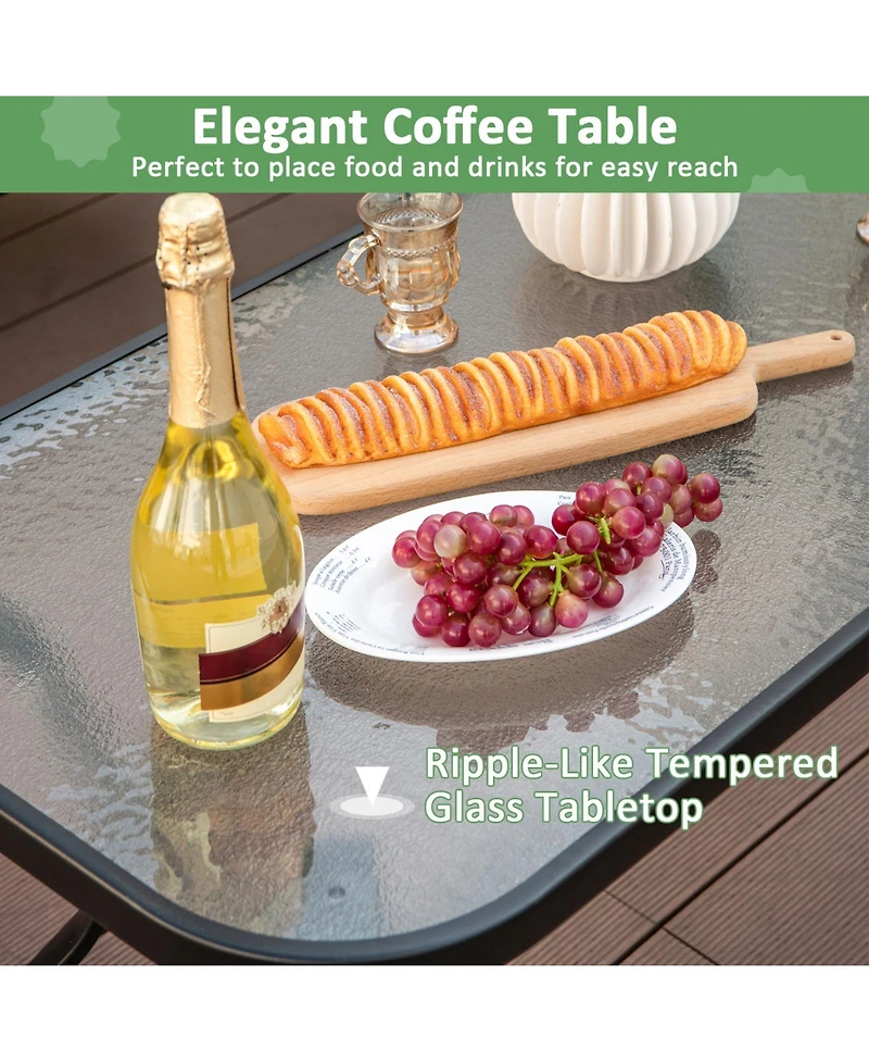 Slickblue Outdoor Loveseat Chair Set with Tempered Glass Coffee Table