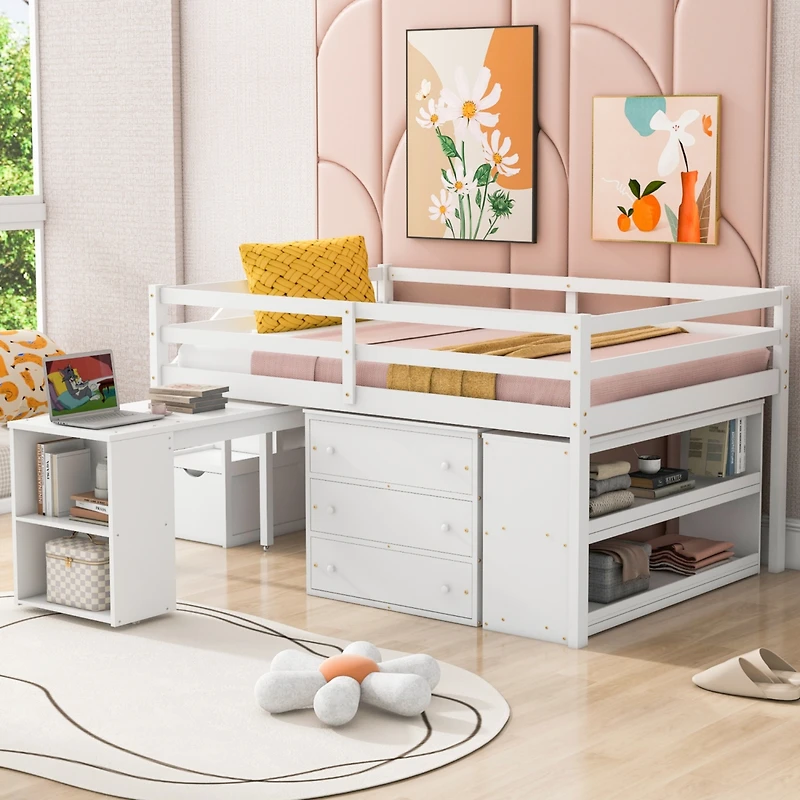 Streamdale Loft Bed with Desk, Drawers, Stairs, Shelves