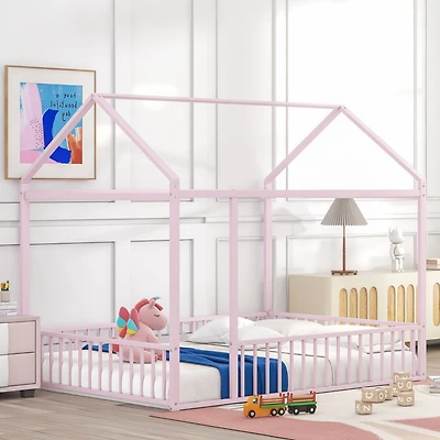 Streamdale Metal House Bed Frame with Fence for Kids