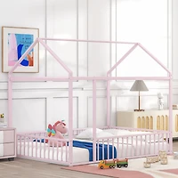 Streamdale Metal House Bed Frame with Fence for Kids
