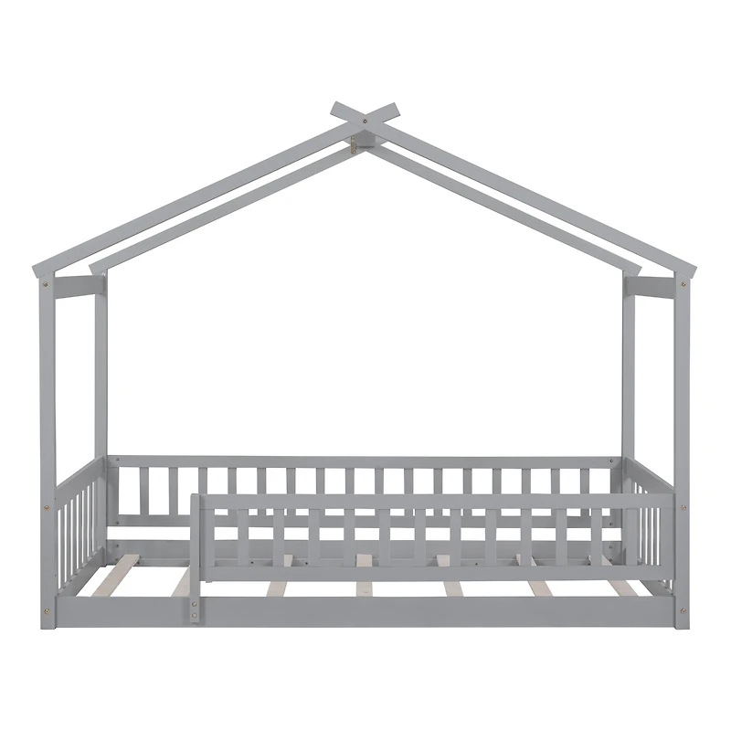 Streamdale Walnut Fence Bed House Frame for Kids and Teens
