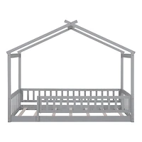 Streamdale Walnut Fence Bed House Frame for Kids and Teens