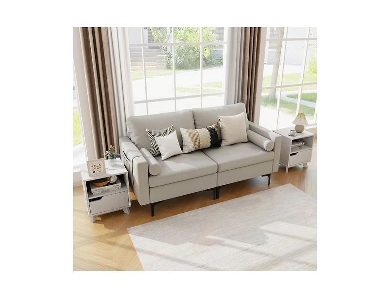 Slickblue Mid Century Modern Bedside Table with Storage Drawer and Open Shelf-White