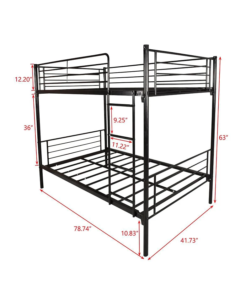 Simplie Fun Twin Over Twin Bunk Bed, Metal Frame With Ladder