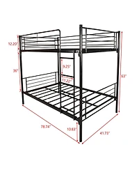 Simplie Fun Twin Over Twin Bunk Bed, Metal Frame With Ladder