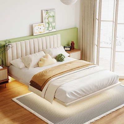 Streamdale Queen Velvet Bed with Headboard and Light Sensor