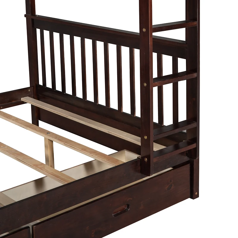 Streamdale Espresso Bunk Bed with Drawers and Ladders