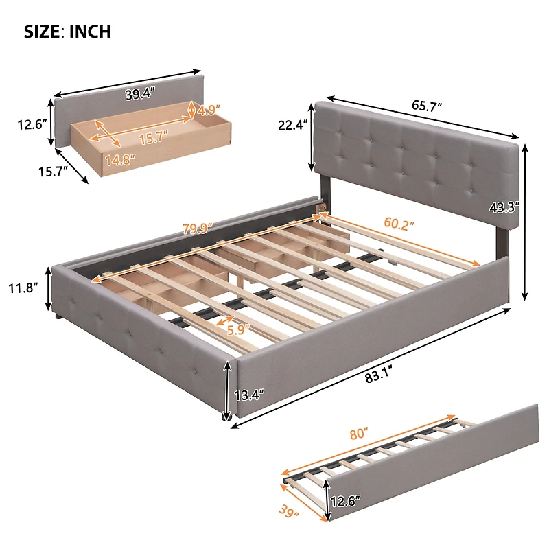 Streamdale Queen Upholstered Bed with 2 Drawers and Twin Xl Trundle