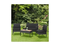 Slickblue 4 Pieces Patio Rattan Cushioned Furniture Set with Wooden Tabletop