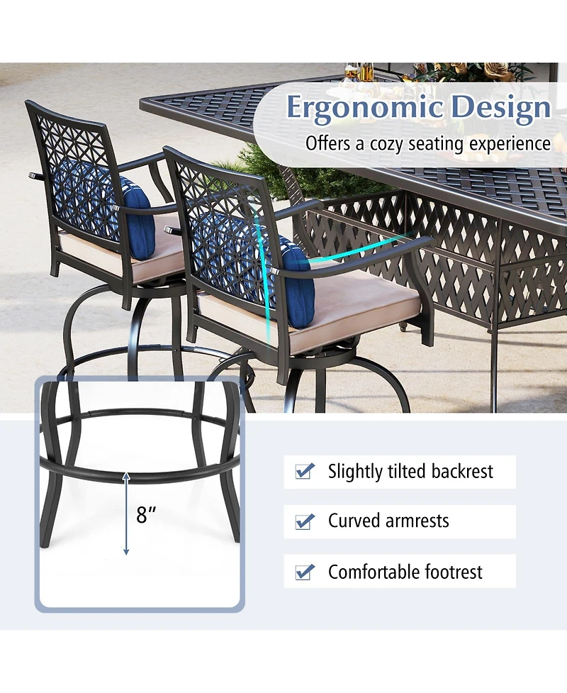 Slickblue Set of 2 Outdoor Bar Height Chair with Soft Cushions
