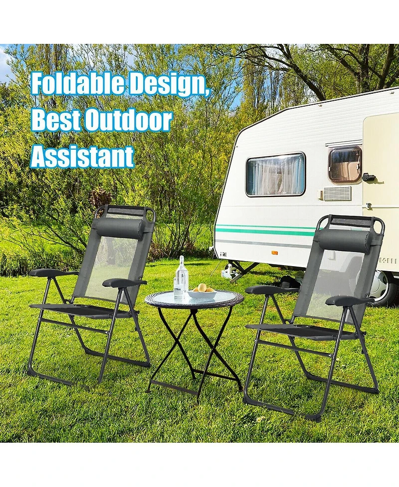 Slickblue 4 Pieces Patio Garden Adjustable Reclining Folding Chairs with Headrest