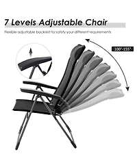 Slickblue 2 Pcs Portable Patio Folding Dining Chairs with Headrest Adjust for Camping -Black