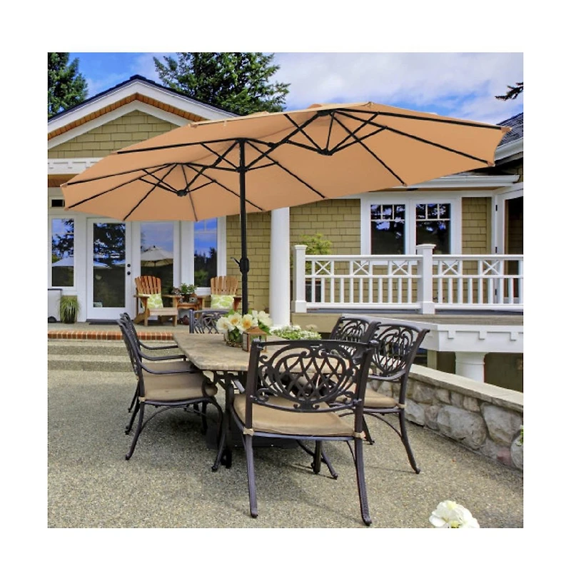 Slickblue 15 ft Extra Large Patio Double Sided Umbrella with Crank and Base