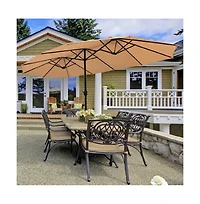 Slickblue 15 ft Extra Large Patio Double Sided Umbrella with Crank and Base