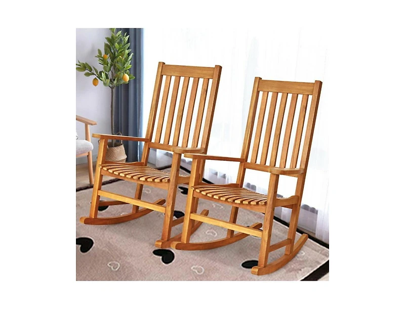 Slickblue Indoor Outdoor Wooden High Back Rocking Chair