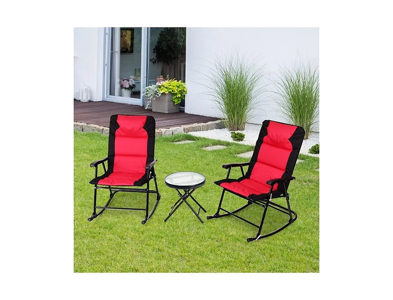 Slickblue 3 Pcs Outdoor Folding Rocking Chair Table Set with Cushion
