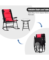 Slickblue 3 Pcs Outdoor Folding Rocking Chair Table Set with Cushion