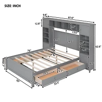 Streamdale Full Size Wooden Bed With All-In-One Cabinet And Shelf