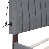 Simplie Fun Teddy Fleece Queen Upholstered Platform Bed With Trundle, Beige