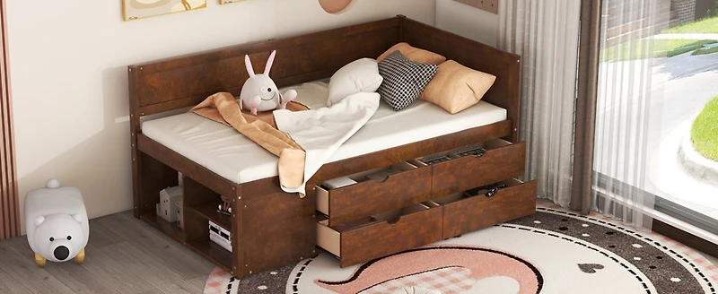 Streamdale Twin Size Daybed With Drawers And Shelves, Gray