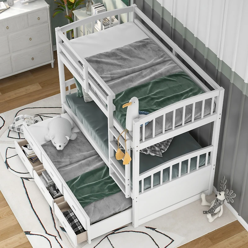 Streamdale Twin Over Twin Wood Bunk Bed With Trundle And Drawers