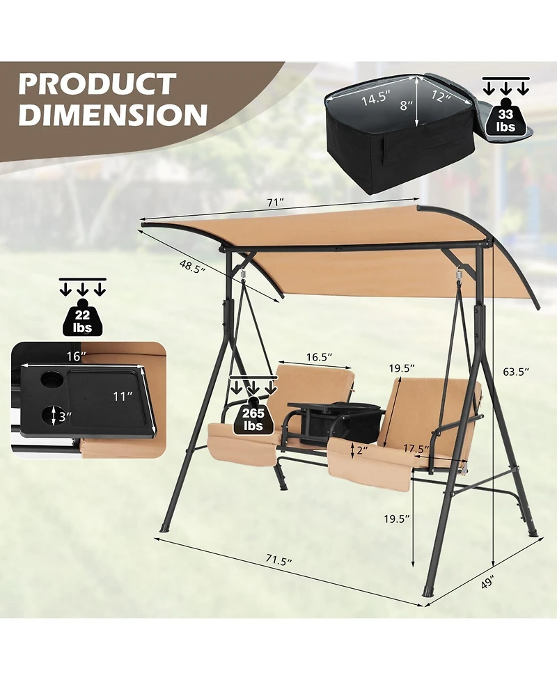 Slickblue Porch Swing Chair with Adjustable Canopy