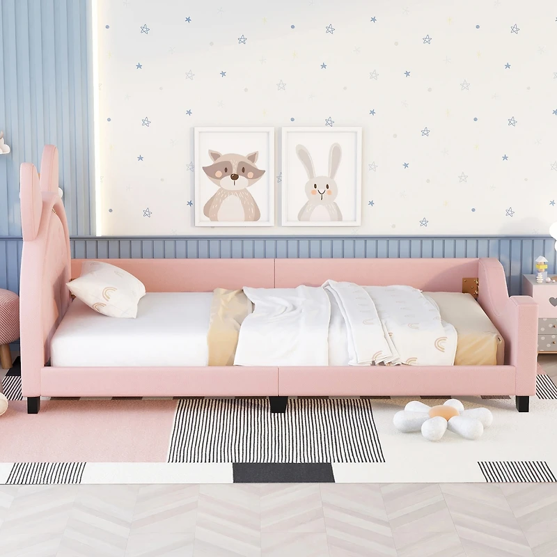 Simplie Fun Twin Size Upholstered Daybed With Carton Ears Shaped Headboard