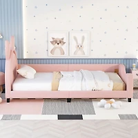 Simplie Fun Twin Size Upholstered Daybed With Carton Ears Shaped Headboard