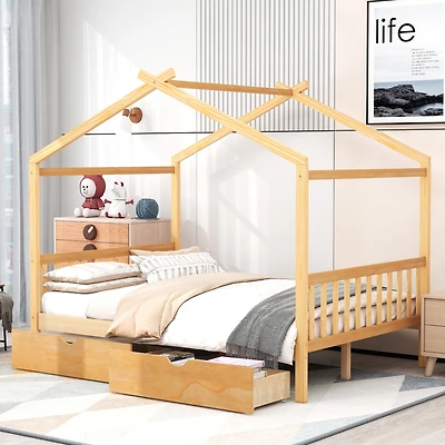 Streamdale Platform Bed with Drawers, Headboard, and Roof Design