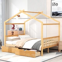 Streamdale Platform Bed with Drawers, Headboard, and Roof Design