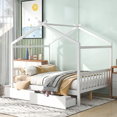 Streamdale Platform Bed with Drawers, Headboard, and Roof Design