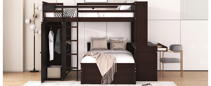 Streamdale Twin Loft Bed with Desk, Shelves, and Wardrobe