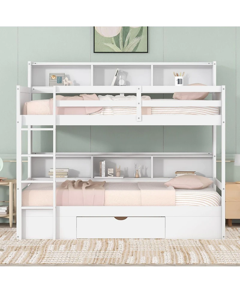 Streamdale Twin Bunk Bed with Shelves and Drawer