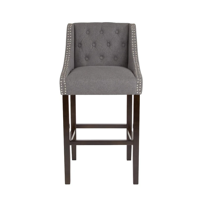 Hadleigh Upholstered Barstool 30" High Transitional Tufted Barstool With Accent Nail Trim