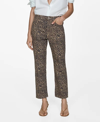 Mango Women's Leopard-Print Straight Jeans