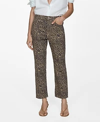 Mango Women's Leopard-Print Straight Jeans