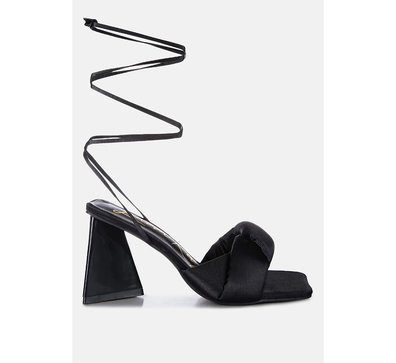 Pristine Satin Strap Triangular Block Heel Sandals Women