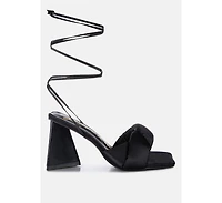 Pristine Satin Strap Triangular Block Heel Sandals Women