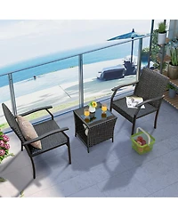 Slickblue 3 Piece Patio Wicker Chair Set with Quick Dry Foam Cushions