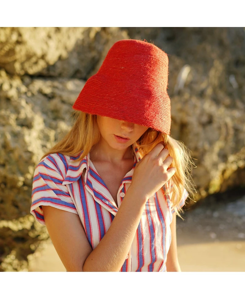 Brunna.co Naomi Jute Clochet Straw Hat In Red